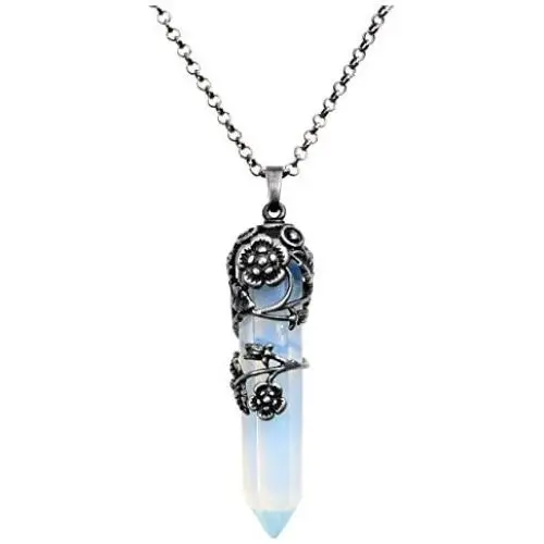 MANIFO Valentines Day Gifts Flower Wrapped Crystal Point Necklace Natural Healing Gemstone Pendant Necklace for Women MANIFO Valentines Day Gifts Flower Wrapped Crystal Point Necklace Natural Healing Gemstone Pendant Necklace for Women