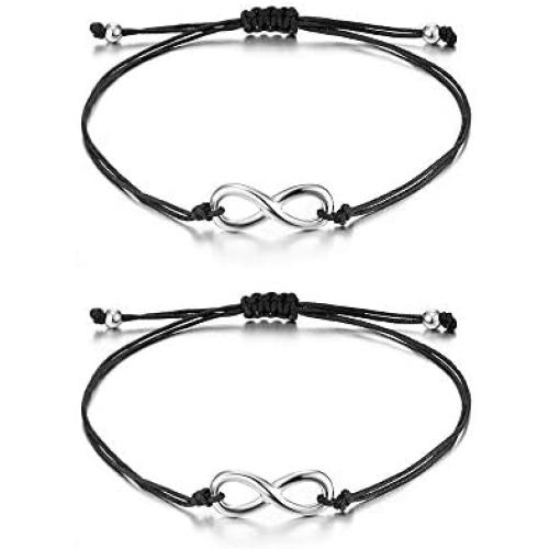 Lanqueen 2pcs Long Distance Friendship Bracelets for Best Friends Women Girls Gift