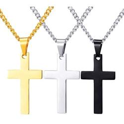 3Pcs Stainless Steel Cross Pendant Necklace Set Adjustable Chain Silver Gold Black for Men Women Unisex Punk Rosary Religious Jewelry