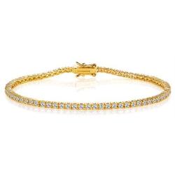 GEMSME 18K Yellow Gold Plated 2.0 Round Cubic Zirconia Classic Tennis Bracelet 7.5 Inch