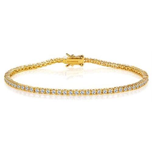 GEMSME 18K Yellow Gold Plated 2.0 Round Cubic Zirconia Classic Tennis Bracelet 7.5 Inch