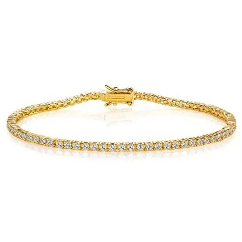 GEMSME 18K Yellow Gold Plated 2.0 Round Cubic Zirconia Classic Tennis Bracelet 7.5 Inch