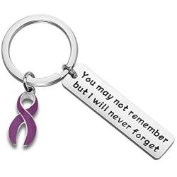 CYTING Alzheimer Awareness Keychain You May not Remember but i Will Never Forget Purple Ribbon Keychain Mental Health Awareness Dementia Jewelry