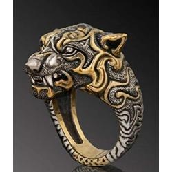 Leopard Head Ring for Men, Vintage Gothic Tribal Biker Panther Skull Ring, Retro Leopard Totem Rings, Panther Signet Amulet Ring, Viking Animal Leopard Jewelry Gift for Men Boys