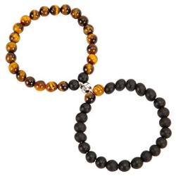 Natural Stone Couple Magnetic Mutual Attraction Bracelets Handmade Matte Agate Bracelet Stone Beaded Love Charms Adjustable Jewelry Valentines Gifts Set