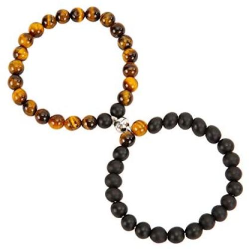 Natural Stone Couple Magnetic Mutual Attraction Bracelets Handmade Matte Agate Bracelet Stone Beaded Love Charms Adjustable Jewelry Valentines Gifts Set