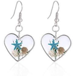 FM FM42 Starfish Seashell Pressed Flower Small Heart Marquise Drop Dangle Hook Earrings