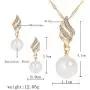 Fashion Love Heart and Faux Pearl Crystal Jewelry Set Gold Plated Water Drop Pendant Necklace and Stud Post Dangle Earrings for Women Ladies Gifts
