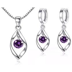 T.Y Sterling Silver Jewelry Set,18k White Gold Plated,Pendant Necklace,and Earrings Set,Comfortable,Delicate Design,Gorgeous Style,Ideal Gift(11 Color)