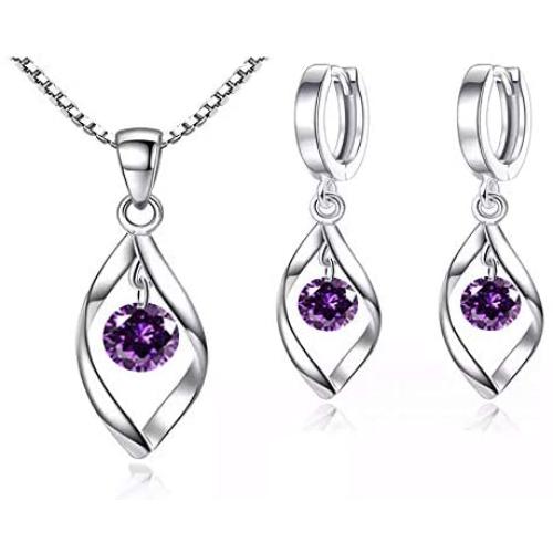 T.Y Sterling Silver Jewelry Set,18k White Gold Plated,Pendant Necklace,and Earrings Set,Comfortable,Delicate Design,Gorgeous Style,Ideal Gift(11 Color)