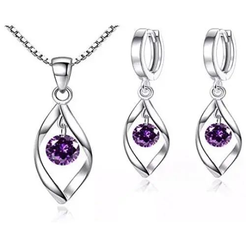 T.Y Sterling Silver Jewelry Set,18k White Gold Plated,Pendant Necklace,and Earrings Set,Comfortable,Delicate Design,Gorgeous Style,Ideal Gift(11 Color) T.Y Sterling Silver Jewelry Set,18k White Gold Plated,Pendant Necklace,and Earrings Set,Comfortable,Delicate Design,Gorgeous Style,Ideal Gift(11 Color)