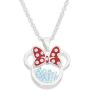 Disney Birthstone Women and Girls Jewelry Minnie Mouse Silver Plated Shaker Pendant Necklace, 18+2'' Extender