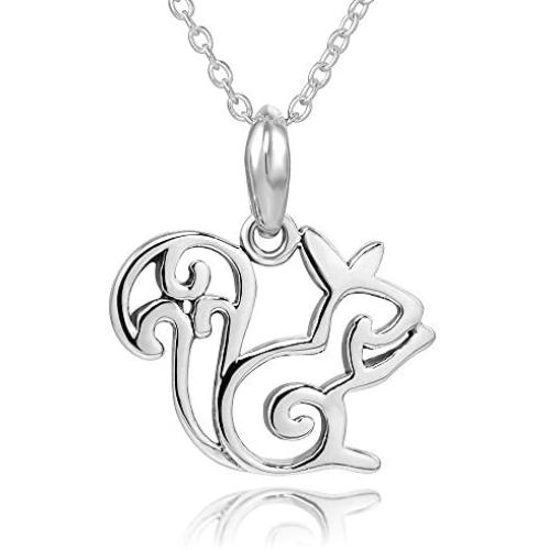 925 Sterling Silver Open Squirrel Pendent Necklace, 18''