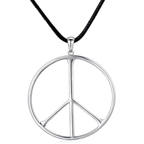 S925 Sterling Silver Peace Sign Hippie Party Accessories Pendant Necklace for Women