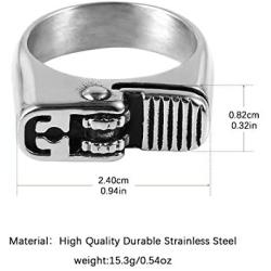 HZMAN Hip Hop Retro Mens Classic Silver Cool Punk Motorcycle Style Stainless Steel Silver Ring