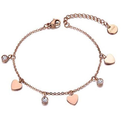 Lokaerlry Trendy Stainless Steel Love Heart CZ Crystal Charm Bracelets for Women Girls Bohemia Chain & Link Bracelet Jewelry