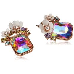 Betsey Johnson Flower Rectangle Stone Drop Earrings