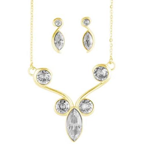 Ortiz espinosa Set of Necklace and Earrings for Women with Swarovski Crystal, 14k Gold Plated and Rhodium, Elegant, Shiny, Hypoallergenic, Jewelry for mom, Friends, Partner or Yourself