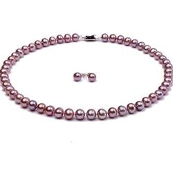 JYX Pearl Necklace Set AAA Quality 7-8mm Round Freshwater Cultured Pearl Necklace and Earings Set