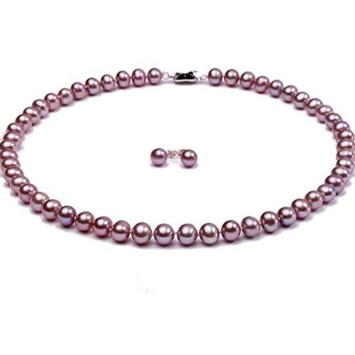 JYX Pearl Necklace Set AAA Quality 7-8mm Round Freshwater Cultured Pearl Necklace and Earings Set
