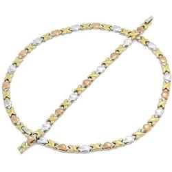 Hugs and Kisses Stainless Steel Stampato Necklace and Bracelet Set 3 Tone 18