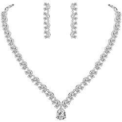 EVER FAITH Wedding Flower Leaf V-Shape Clear Pave Full Zircon Jewelry Set Austrian Crystal