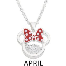 Disney Birthstone Women and Girls Jewelry Minnie Mouse Silver Plated Shaker Pendant Necklace, 18+2'' Extender
