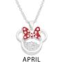 Disney Birthstone Women and Girls Jewelry Minnie Mouse Silver Plated Shaker Pendant Necklace, 18+2'' Extender