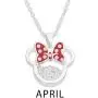 Disney Birthstone Women and Girls Jewelry Minnie Mouse Silver Plated Shaker Pendant Necklace, 18+2'' Extender