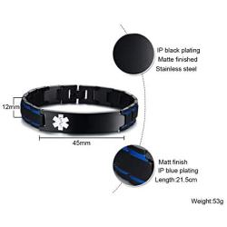 VNOX Free Custom Engraving-Unisex 2 Tone Brushed Stainless Steel Emergency Medical Alert ID Adjustable Bracelet Wristband