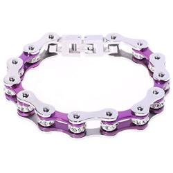 Qiaonitu Jewelry 10mm Unisex Stainless Steel Motorcycle Biker Bike Chain Link Bracelets with Crystal Rhinestones 6.88-8.46 inch