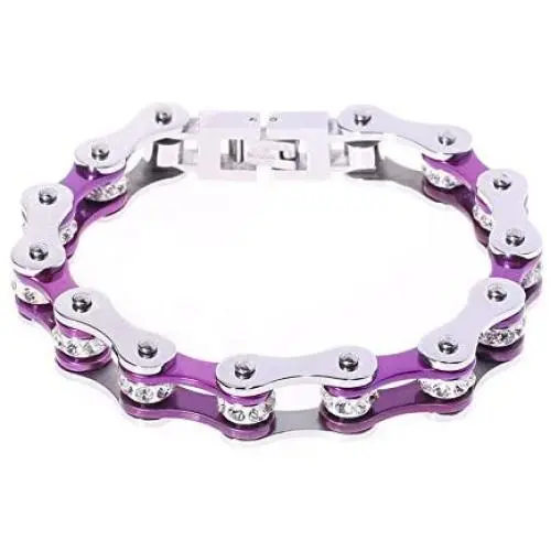 Qiaonitu Jewelry 10mm Unisex Stainless Steel Motorcycle Biker Bike Chain Link Bracelets with Crystal Rhinestones 6.88-8.46 inch Qiaonitu Jewelry 10mm Unisex Stainless Steel Motorcycle Biker Bike Chain Link Bracelets with Crystal Rhinestones 6.88-8.46 inch
