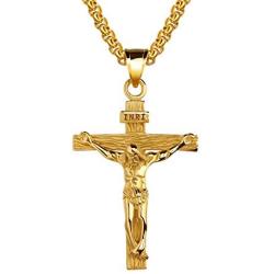 UM Jewelry Catholic Jesus Christ on INRI Cross Pendant Stainless Steel Crucifix Necklace 55cm Chain