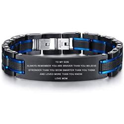 PJ Jewelry Personalized Customized Mens Stainless Steel Nameplate Link Chain ID Tag Wristband Bracelet,Adjustable,Gifts to Son Husband