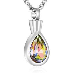 XIUDA Teardrop Urn Necklace for Ashes Crystal Waterdrop Cremation Necklace for Ashes Memorial Ashes Jewelry Pendant for Women