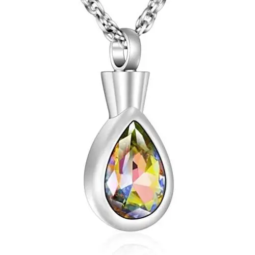 XIUDA Teardrop Urn Necklace for Ashes Crystal Waterdrop Cremation Necklace for Ashes Memorial Ashes Jewelry Pendant for Women