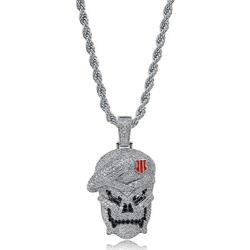 Moca Jewelry Hip Hop Iced Out Bling Personality Skull Pendant 18K Gold Plated Chain Necklace for Men Women