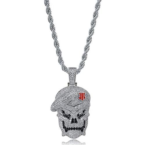 Moca Jewelry Hip Hop Iced Out Bling Personality Skull Pendant 18K Gold Plated Chain Necklace for Men Women
