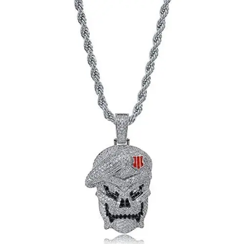 Moca Jewelry Hip Hop Iced Out Bling Personality Skull Pendant 18K Gold Plated Chain Necklace for Men Women