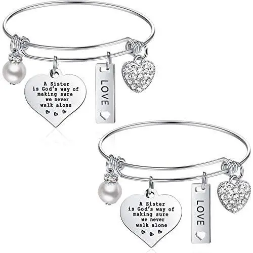 2 Pack Sister Bracelet Sister Jewelry for Women Girls Best Friends Bracelets Gifts for Birthday Graduation Christmas Day (Style A)
