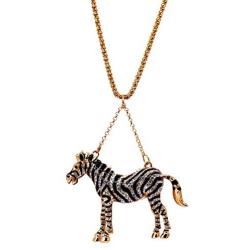 Uloveido Women Long Chain Animal Horse Necklace for Girls Women 18K Gold Plated Black Cubic Zirconia Zebra Pendant Necklace YS857