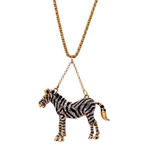 Uloveido Women Long Chain Animal Horse Necklace for Girls Women 18K Gold Plated Black Cubic Zirconia Zebra Pendant Necklace YS857
