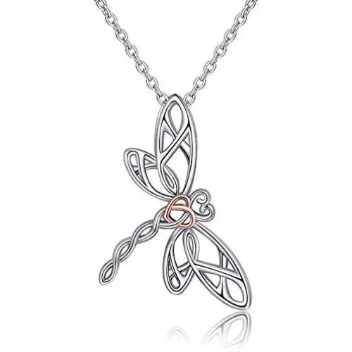 EJALEN 925 Sterling Silver Dragonfly Necklace - Hollow Rose Gold Heart Dragonfly Celtic Jewelry Birthday for Women and Dragonfly Lovers EJALEN 925 Sterling Silver Dragonfly Necklace - Hollow Rose Gold Heart Dragonfly Celtic Jewelry Birthday for Women and Dragonfly Lovers