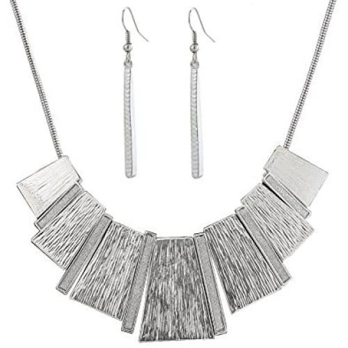 HSWE Statement Collar Necklace Bar Drop Earrings Set for Women Enamel Tricolor Bib Necklace Choker Necklace