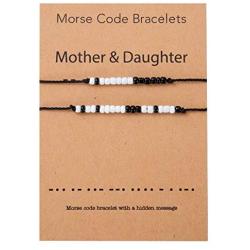 Mother Daughter Morse Code Bracelet Matching Jewelry Gift Set for 2 Handmade Stainless Steel Beads on Silk Cord …