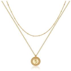 Mevecco Layered Coin Necklace 18k Gold Plated Vintage Disk Hammered Pendant Necklace Goddess Worship Celebrity Circle Medal Reversible Chic Genuine Elegant Keepsake Gift