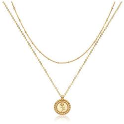 Mevecco Layered Coin Necklace 18k Gold Plated Vintage Disk Hammered Pendant Necklace Goddess Worship Celebrity Circle Medal Reversible Chic Genuine Elegant Keepsake Gift