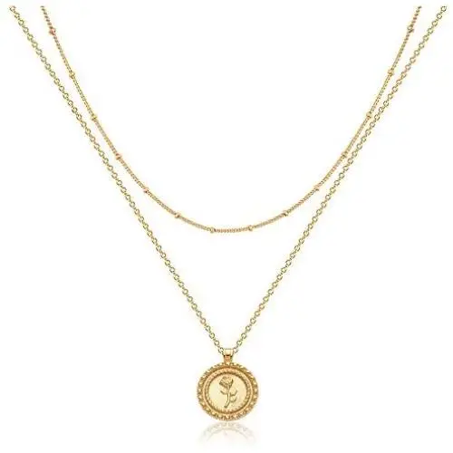 Mevecco Layered Coin Necklace 18k Gold Plated Vintage Disk Hammered Pendant Necklace Goddess Worship Celebrity Circle Medal Reversible Chic Genuine Elegant Keepsake Gift