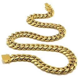 Miami Cuban Link Chain or Bracelet - 24K Real Gold Plated Hip Hop Cuban Link Choker Solid strong clasp Chains Necklace for Mens Boys 6mm 9mm,10mm,12mm,14mm