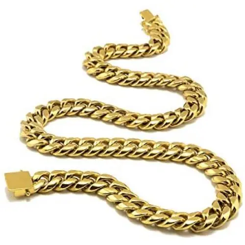 Miami Cuban Link Chain or Bracelet - 24K Real Gold Plated Hip Hop Cuban Link Choker Solid strong clasp Chains Necklace for Mens Boys 6mm 9mm,10mm,12mm,14mm